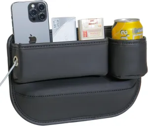 1 Pack Car Seat Gap Filler Organizer, Car Seat Organizer, Seat Gap Storage Box with Cup Holders for Drink, Car Leather Cup Holder Gap Bag Front Seat for Phone, Sunglasses,Keys(Right Side)