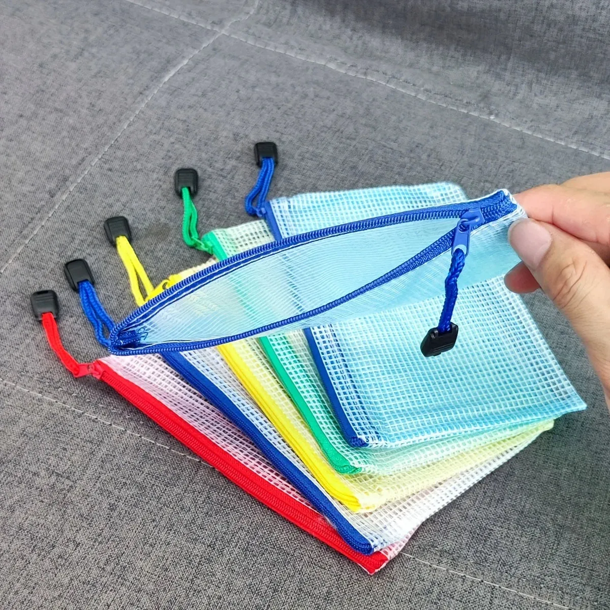10 Pcs A6 Mesh Zipper Pouches (6.85x4.56) - Assorted Colors, Waterproof Document & Stationery Bags