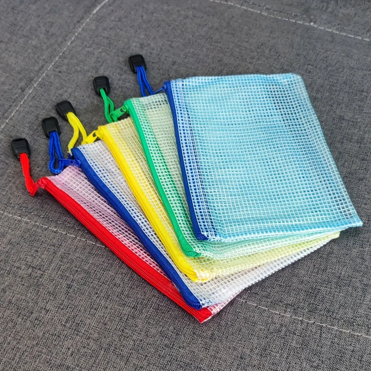10 Pcs A6 Mesh Zipper Pouches (6.85x4.56) - Assorted Colors, Waterproof Document & Stationery Bags
