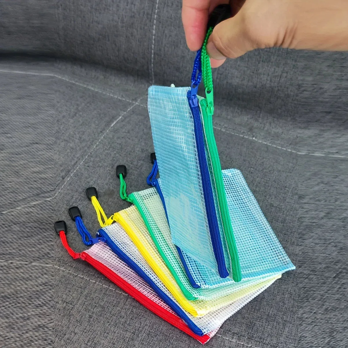 10 Pcs A6 Mesh Zipper Pouches (6.85x4.56) - Assorted Colors, Waterproof Document & Stationery Bags