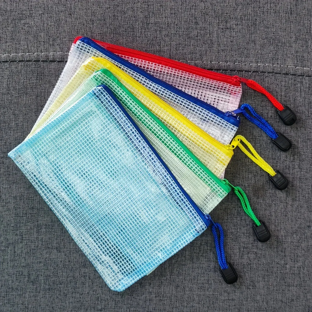 10 Pcs A6 Mesh Zipper Pouches (6.85x4.56) - Assorted Colors, Waterproof Document & Stationery Bags