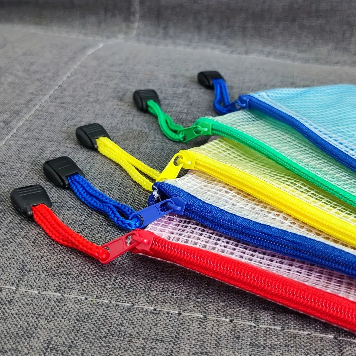 10 Pcs A6 Mesh Zipper Pouches (6.85x4.56) - Assorted Colors, Waterproof Document & Stationery Bags