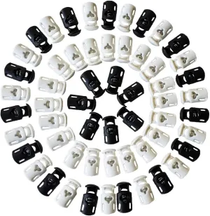 100 Pack Cord Locks - Spring Toggle Stopper - Bulk Plastic Cord Locks - Use for Drawstring, Shoelaces, Backpack, Clothing, Bags and More - 50 Pieces Black and 50 Pieces White