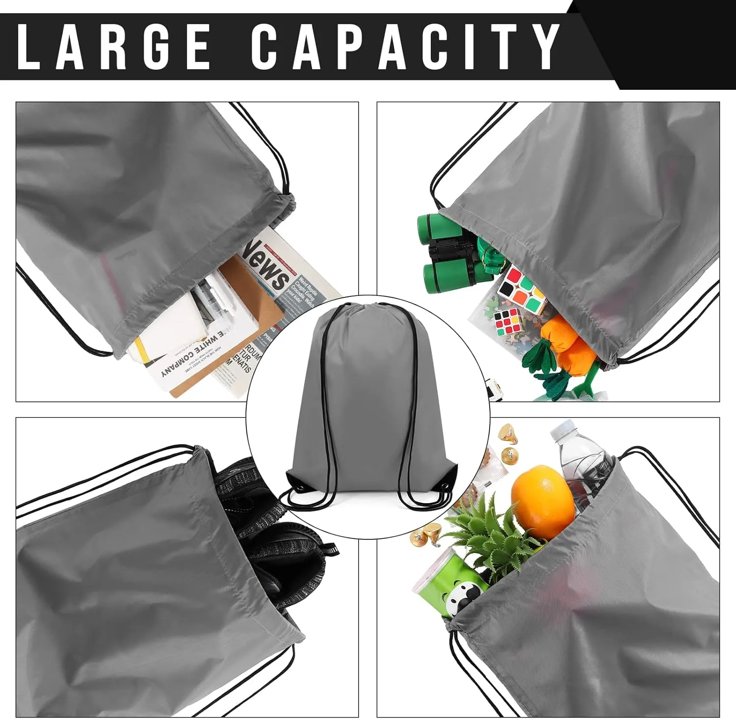 100 Pieces Drawstring Backpack Bags Bulk Back Sack String Bags Cinch Storage Bags for Gym School Travel DIY Gifts (Gray)