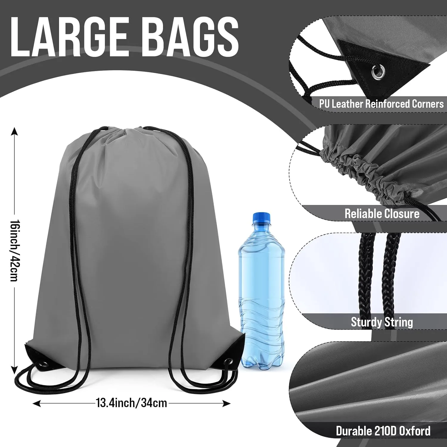 100 Pieces Drawstring Backpack Bags Bulk Back Sack String Bags Cinch Storage Bags for Gym School Travel DIY Gifts (Gray)