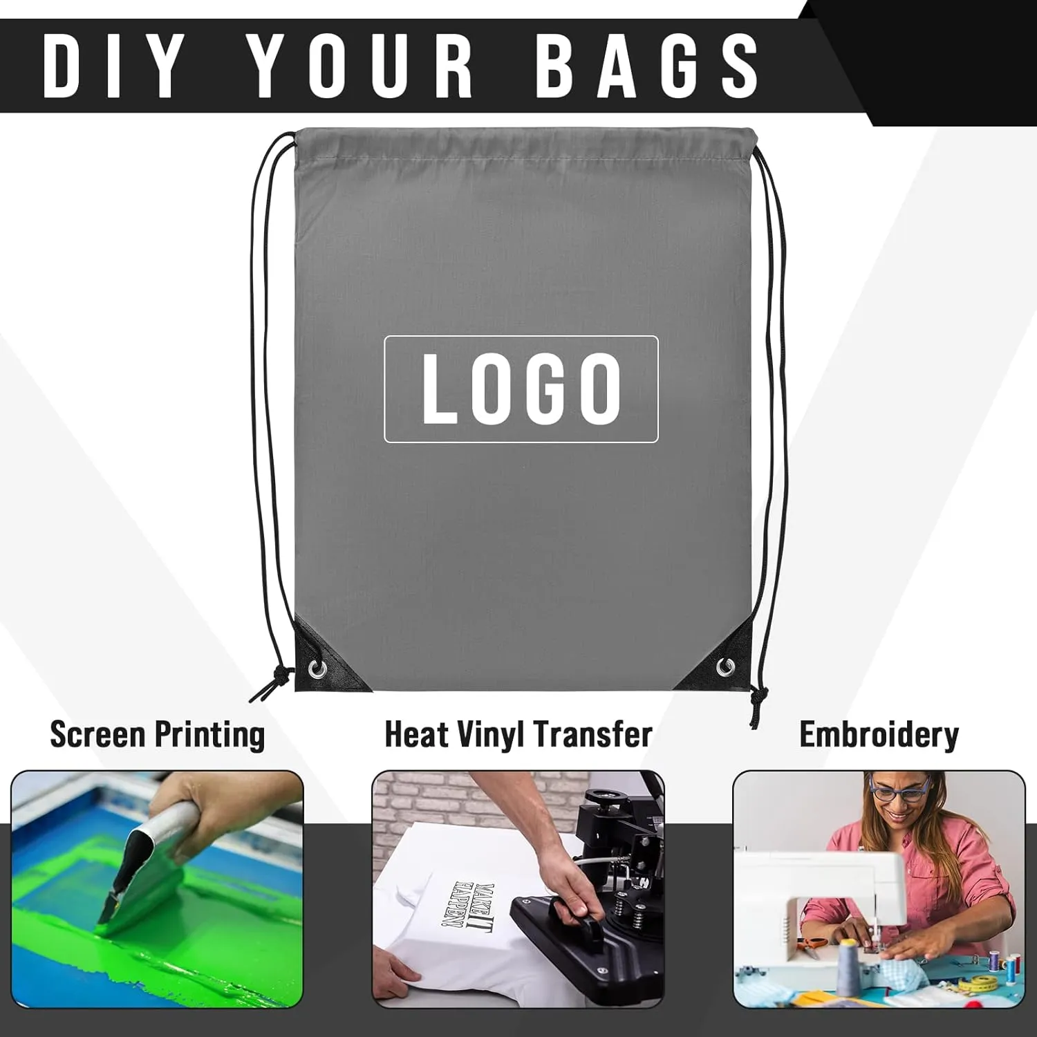 100 Pieces Drawstring Backpack Bags Bulk Back Sack String Bags Cinch Storage Bags for Gym School Travel DIY Gifts (Gray)