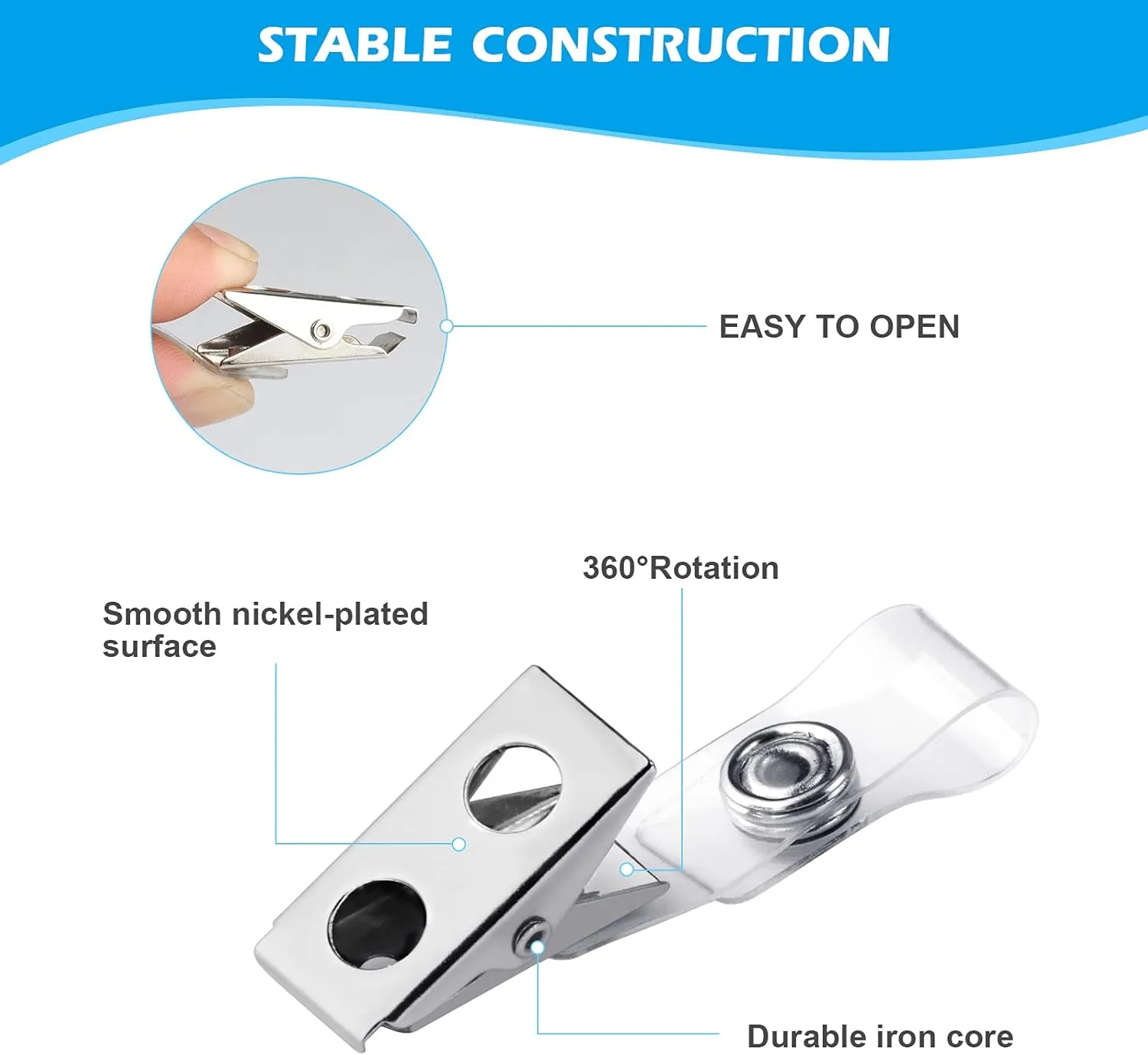 100 Sets Badge Holders and Metal Clips Clear Horizontal Name Tag ID Card Holder with Clip Waterproof ID Badge Holder with Metal Clips