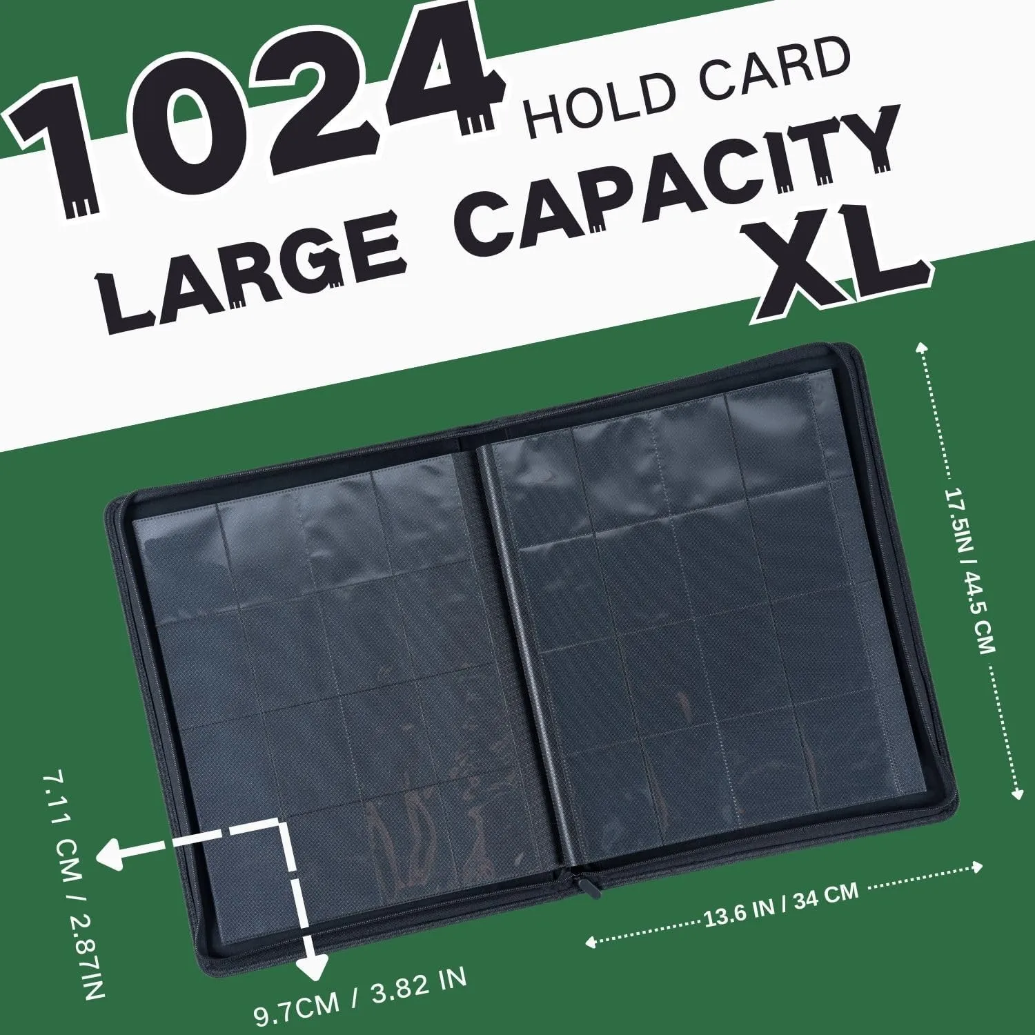 1000  Pockets Trading Card Binder, 16-Pocket Card Ablum Compatible with MTG,Sports Cards & Other Standard Size Trading Card (GREEN)