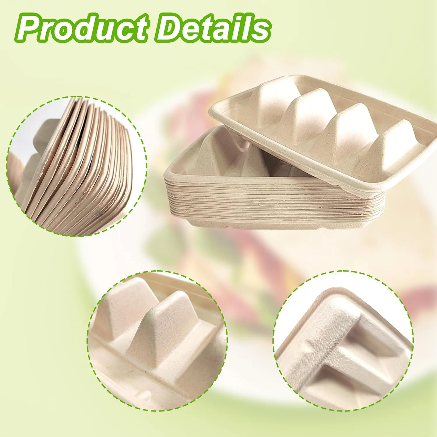 100PCS Disposable Taco Holders for Party, Pulp Fiber Plates with 3 Dividers, Lazy Susan Taco Bar