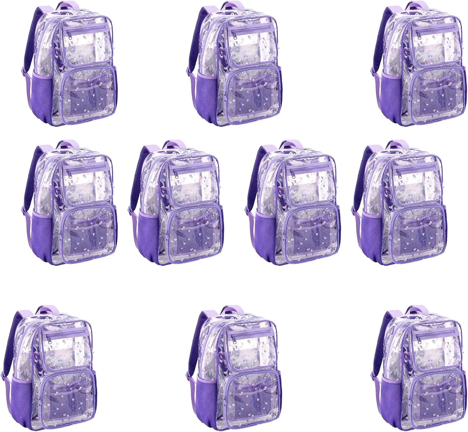 10packs Light Purple clear backpack bookbag for school high medium see through transparent plastic teen otddler girls bulk