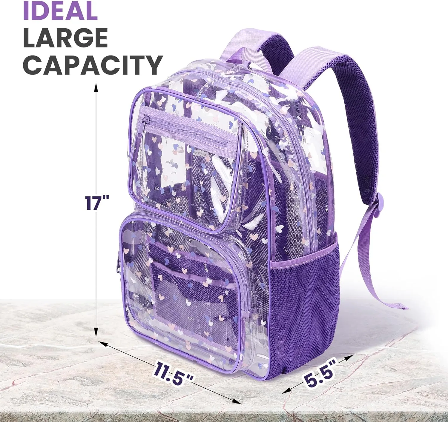 10packs Light Purple clear backpack bookbag for school high medium see through transparent plastic teen otddler girls bulk
