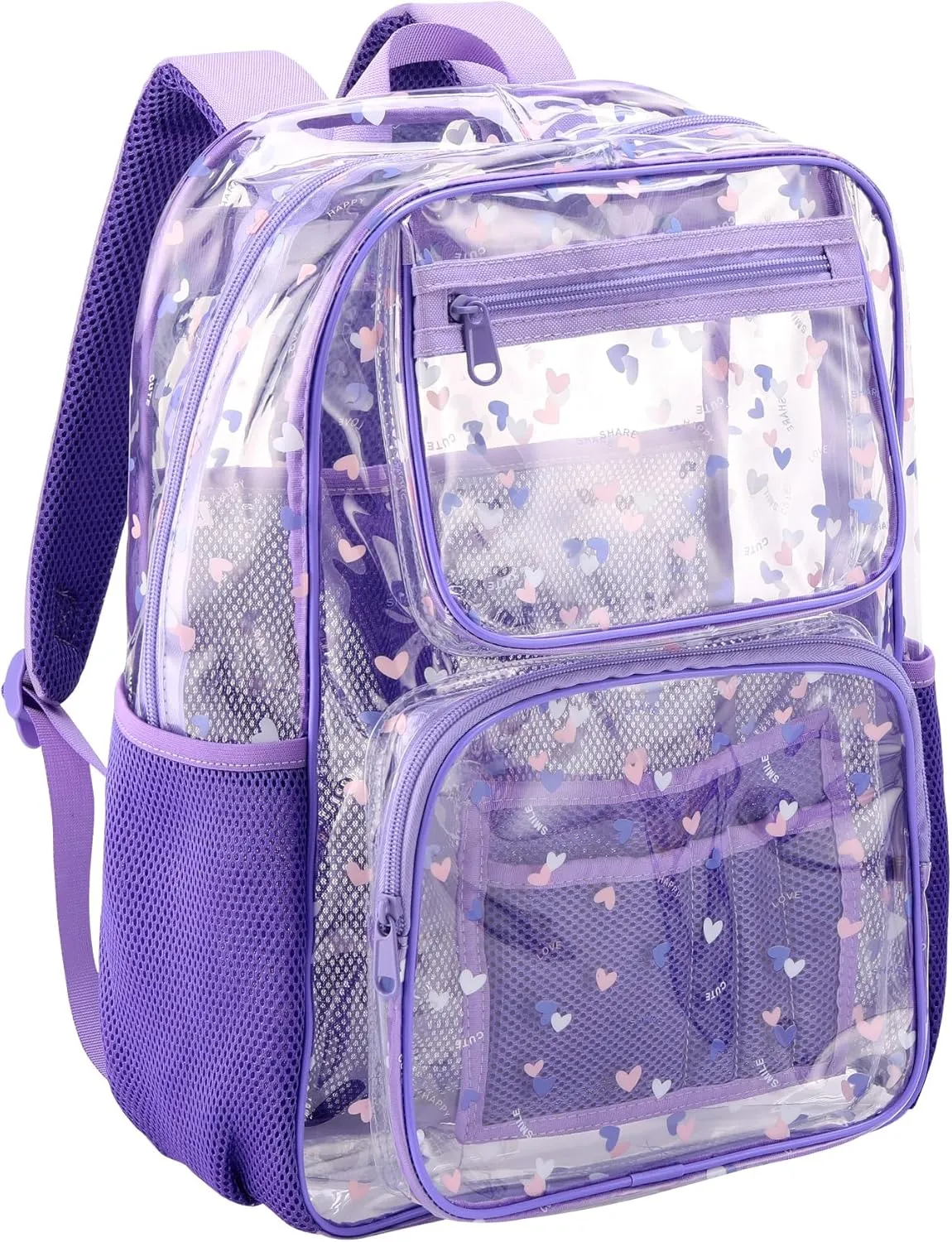 10packs Light Purple clear backpack bookbag for school high medium see through transparent plastic teen otddler girls bulk