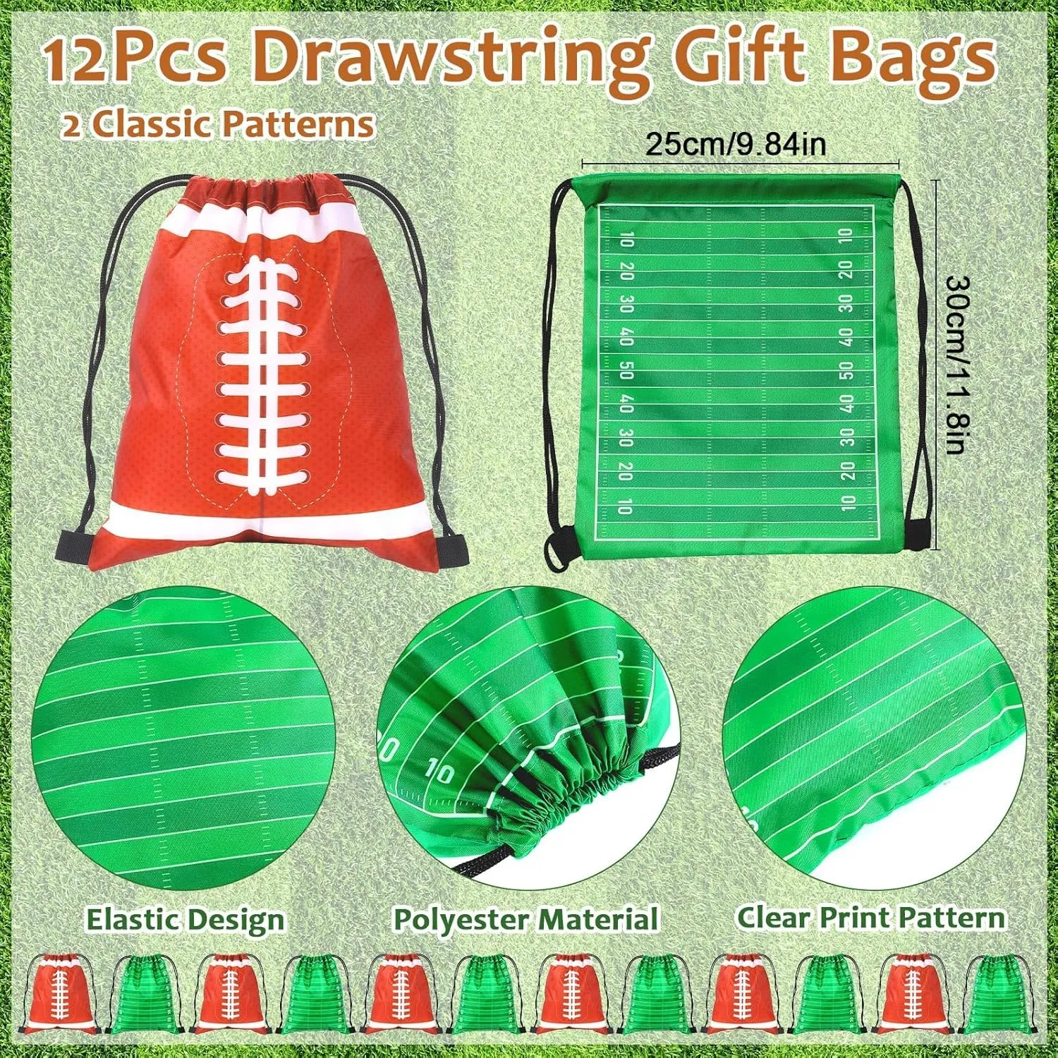 110 Pcs Football Party Favors for Kids 12 Sets Football Party Supplies Drawstring Bag Backpack with Keychains Mini Football Stress Balls Slaps Bracelets Goodie Bag Stickers Toy Presents Gift Set