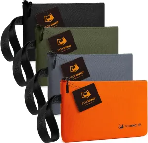 1150 Small Tool Bag, Heavy Duty Canvas Tool Pouch with Metal Zipper, 12 x 7-Inch, Black/Orange/Grey/Olive 4-Pack