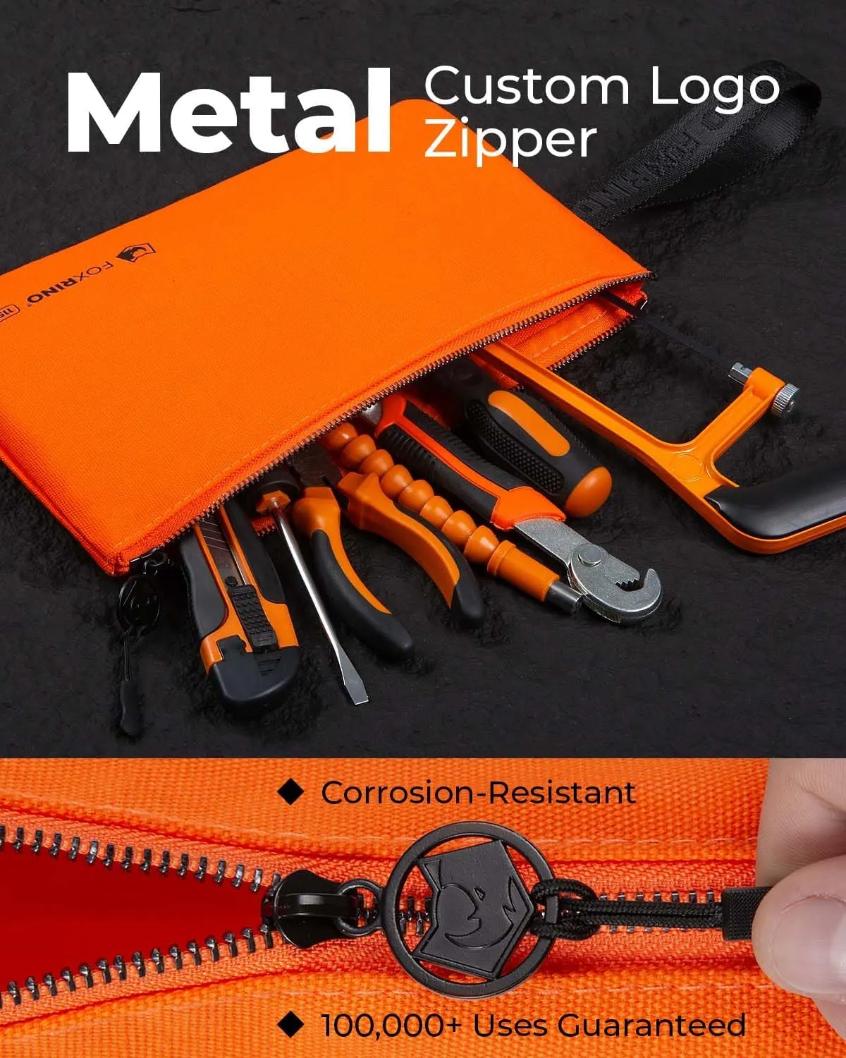 1150 Small Tool Bag, Heavy Duty Canvas Tool Pouch with Metal Zipper, 12 x 7-Inch, Black/Orange/Grey/Olive 4-Pack