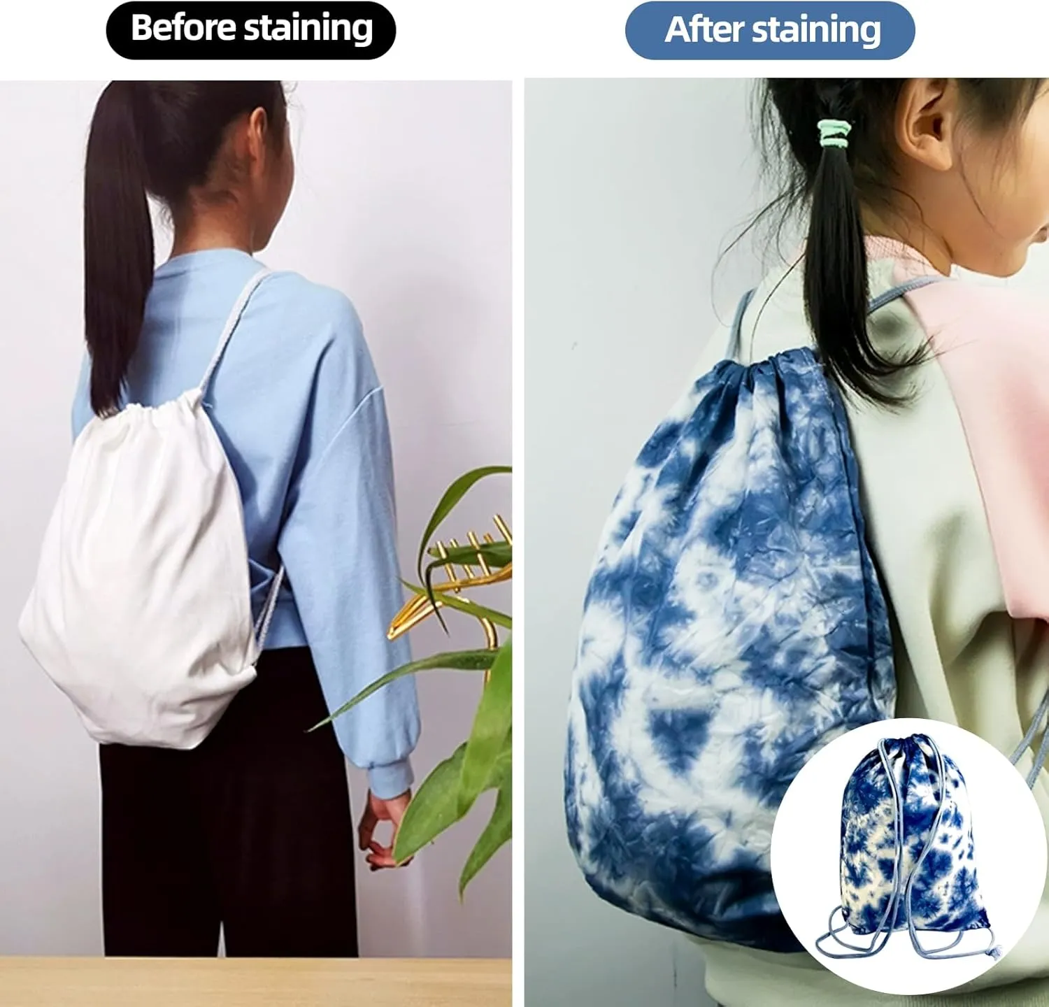 12 Pcs Tie Dye Cotton Drawstring Bags White Sublimation Blank Backpack Drawstring Tote DIY Items for Party Favors Tie Dying