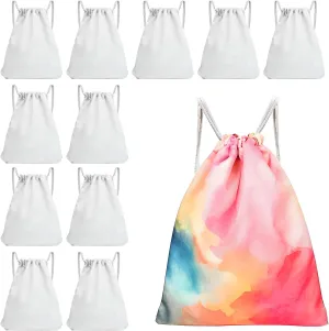12 Pcs Tie Dye Cotton Drawstring Bags White Sublimation Blank Backpack Drawstring Tote DIY Items for Party Favors Tie Dying