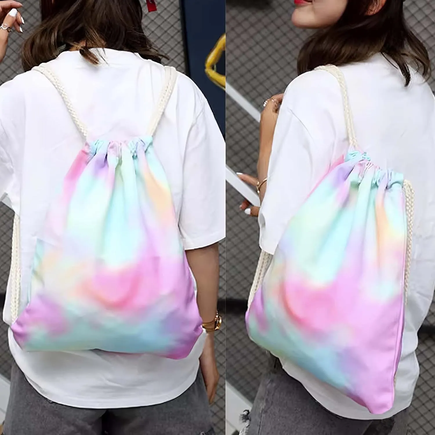 12 Pcs Tie Dye Cotton Drawstring Bags White Sublimation Blank Backpack Drawstring Tote DIY Items for Party Favors Tie Dying