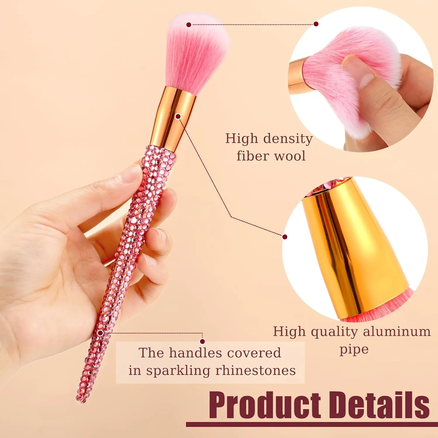 13 Pieces Rhinestone Makeup Brushes Set Bling Crystal Professional Face Cosmetics Blending Liquid Foundation Powder Concealer Eye Shadows Make up Beauty Tool Glitter with Holder (Pink)