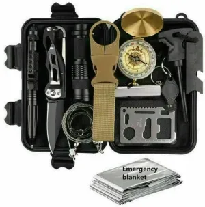 14-in-1 Outdoor Emergency Survival Kit, Camping Hiking Tactical Gear Set with Case