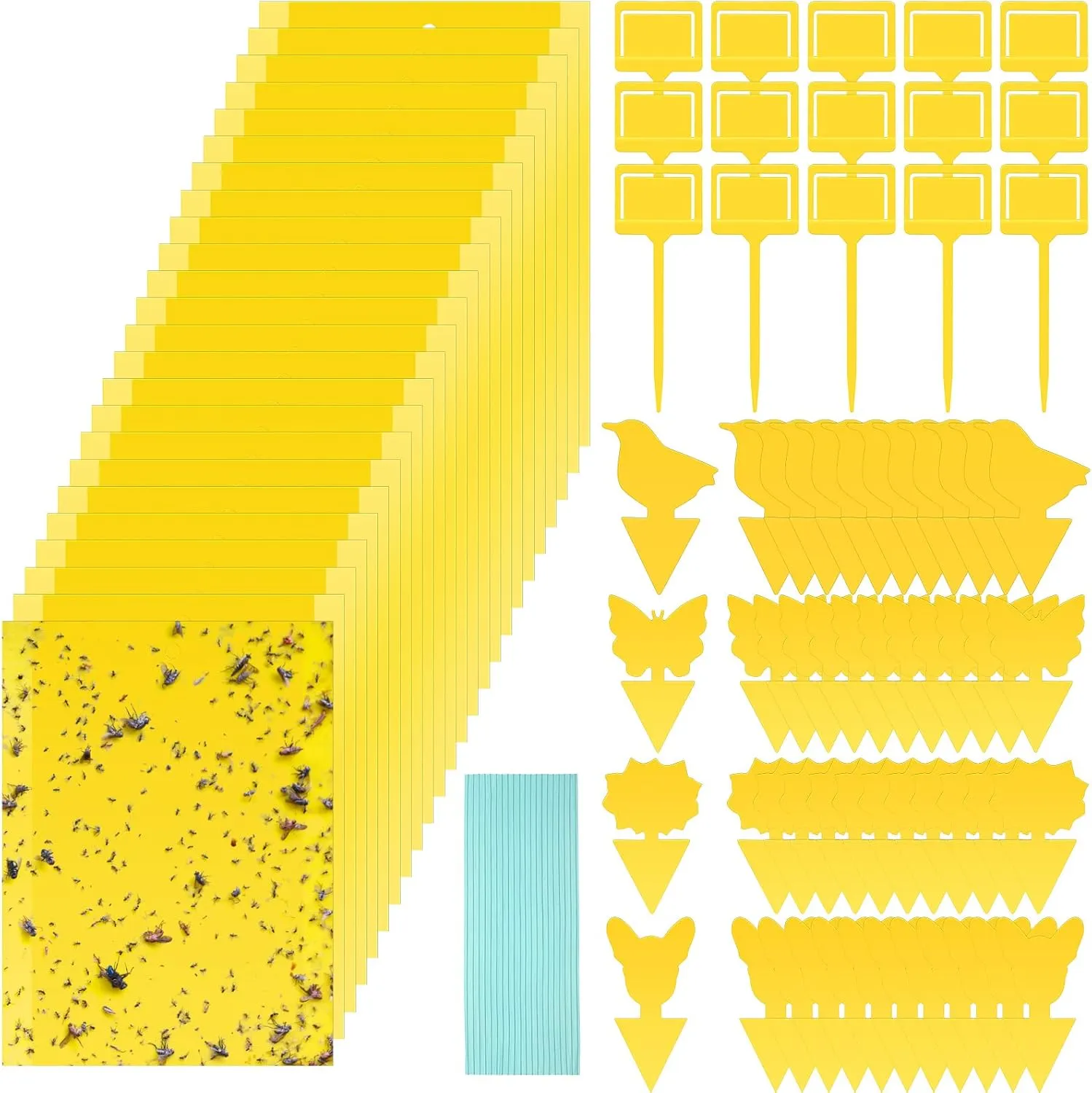 148 Sheets Dual Sided Sticky Traps for Flying Insect White Flies Aphids 6 x 8 Inch Sticky Gnat Traps Fruit Fly Traps for Indoor Outdoor Including Twist Ties and 16 Plastic Holders (Yellow)