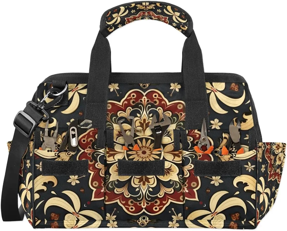 15 Inch Tool Bag 14-Pockets Tool Box Organizer for Men Restoring Ancient Pattern Tool Tote Bag Waterproof Toolbox with Shoulder Strap Heavy Duty Garden Tool Organizer for Mechanic