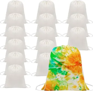 15 Pcs Tie Dye Drawstring Bags White Cotton Drawstring Bags Tote Backpack Bulk Items to Tie Dye DIY Birthday Party Favors