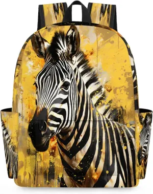15.1 Inch Casual Backpack Zebra Painting Small Backpack with Multiple Pocket Waterproof Mini Bags Daypack with Chest Strap Zebra Travel Bag