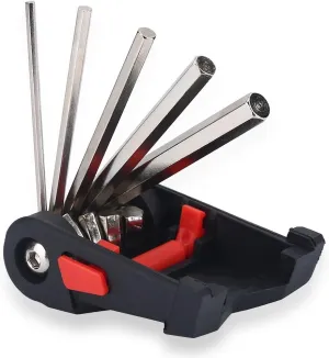 16 in 1 Allen key set, with 7 Allen keys, 3 lockable wrenches, 3 spoke wrenches, 2 tire levers, 2 screwdrivers with chain rivet pullers Cycling
