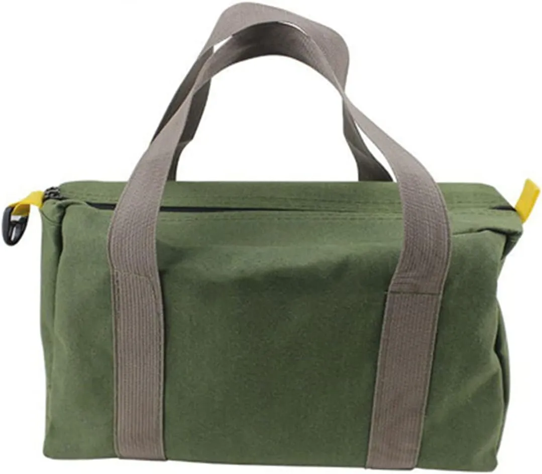 16 Inch Canvas Wide Mouth Tool Bag, Large Capacity Tool Storage Bags for Men, Small Tool Pouch, Tool Organizer Tote Bag for Storage Wrenches Pliers Tools (Green - 16 inch)