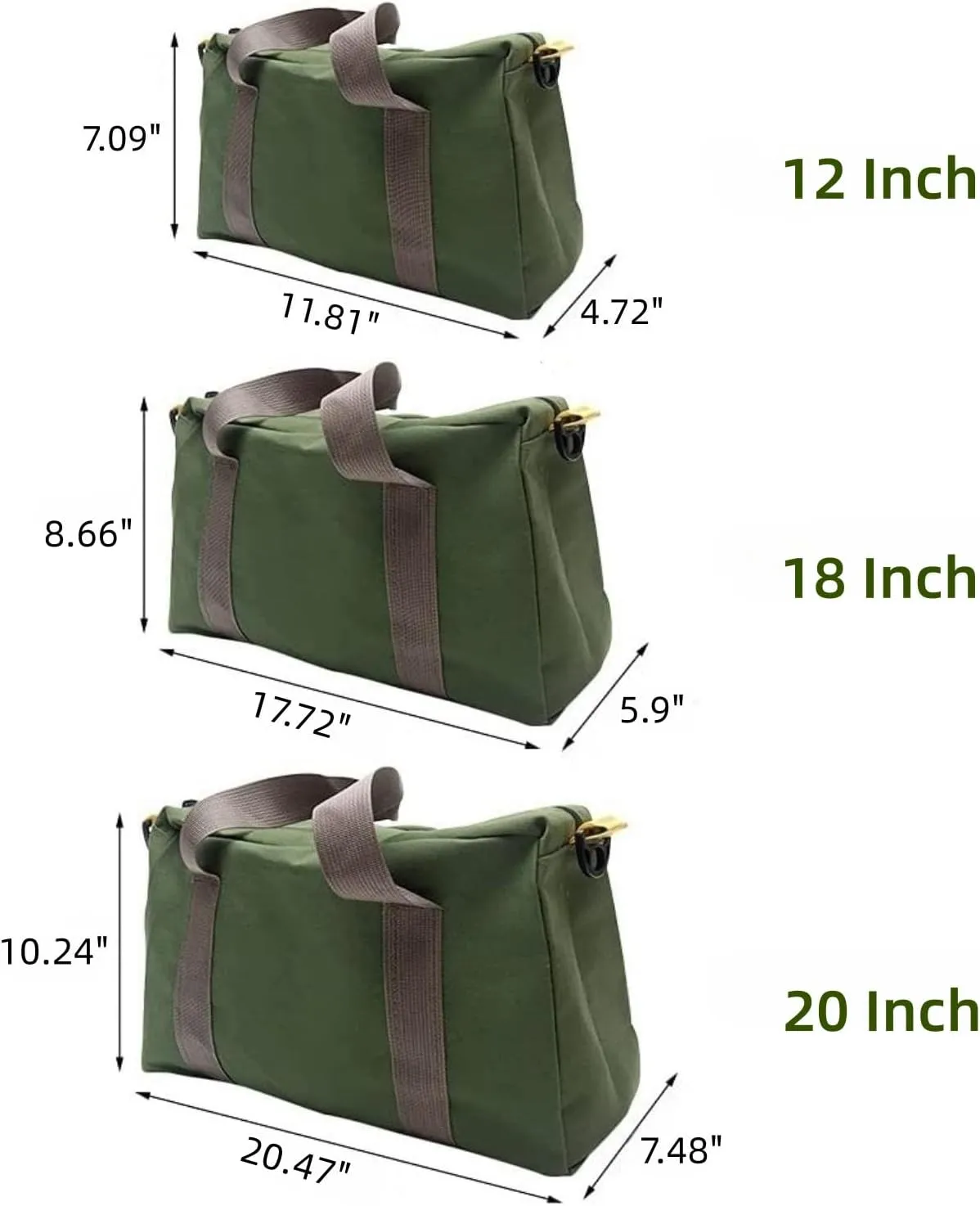16 Inch Canvas Wide Mouth Tool Bag, Large Capacity Tool Storage Bags for Men, Small Tool Pouch, Tool Organizer Tote Bag for Storage Wrenches Pliers Tools (Green - 16 inch)