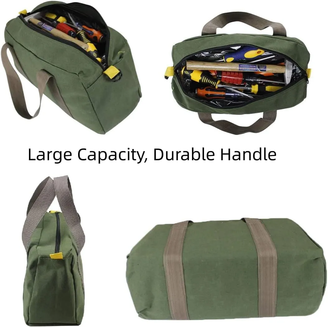16 Inch Canvas Wide Mouth Tool Bag, Large Capacity Tool Storage Bags for Men, Small Tool Pouch, Tool Organizer Tote Bag for Storage Wrenches Pliers Tools (Green - 16 inch)