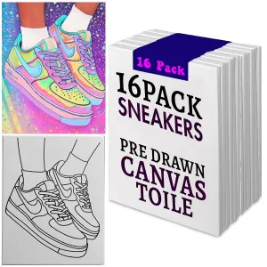 16 Pack 8x10 Sneakers #2 Canvas Coloring | Perfect for Paint & Sip Parties | Fun Party Activity & Favor | Pre-Drawn, Ready-to-Paint Stretched Cotton Canvas Toile