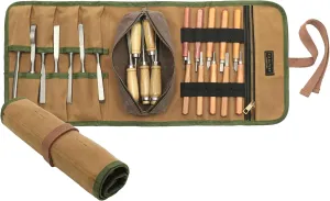 16OZ Waxed Canvas Tool Roll Bag, Heavy Duty Tool Storage Roll Bag with 7 Tool Slots & 1 Detachable Pouch, Khaki Tool Organizer for Wrenches and Tools (23.5"L x 9.5"W)