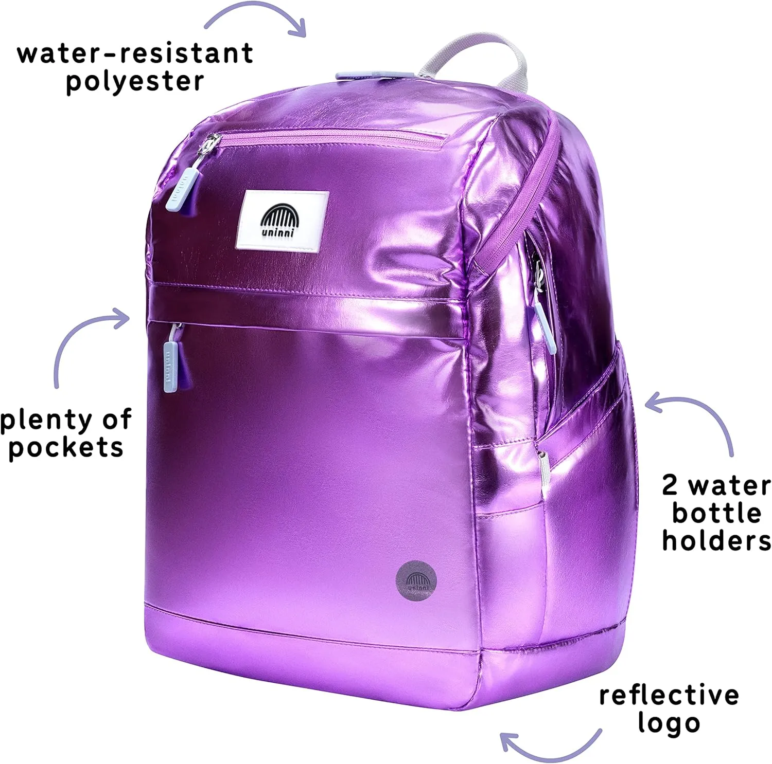 16" Kid's Backpack for Girls and Boys Age 6  with Padded, and Adjustable Shoulder Straps. Fits for Height 3'9" Above Kids (Metallic Lilac)