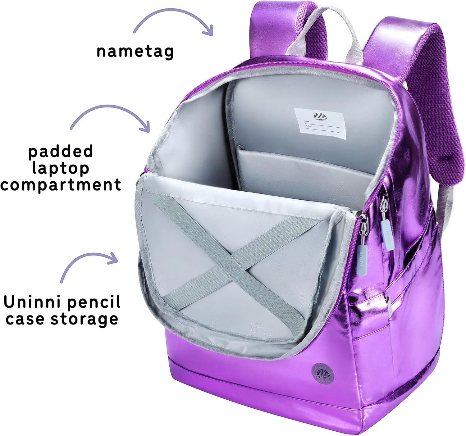 16" Kid's Backpack for Girls and Boys Age 6  with Padded, and Adjustable Shoulder Straps. Fits for Height 3'9" Above Kids (Metallic Lilac)