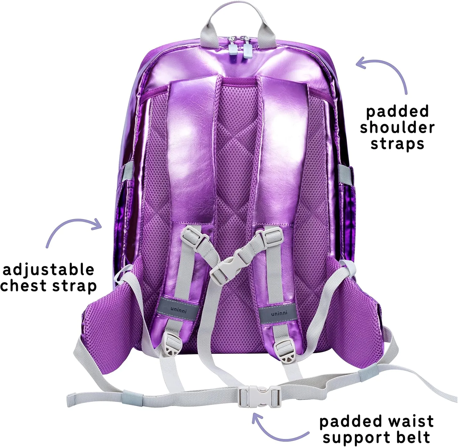 16" Kid's Backpack for Girls and Boys Age 6  with Padded, and Adjustable Shoulder Straps. Fits for Height 3'9" Above Kids (Metallic Lilac)