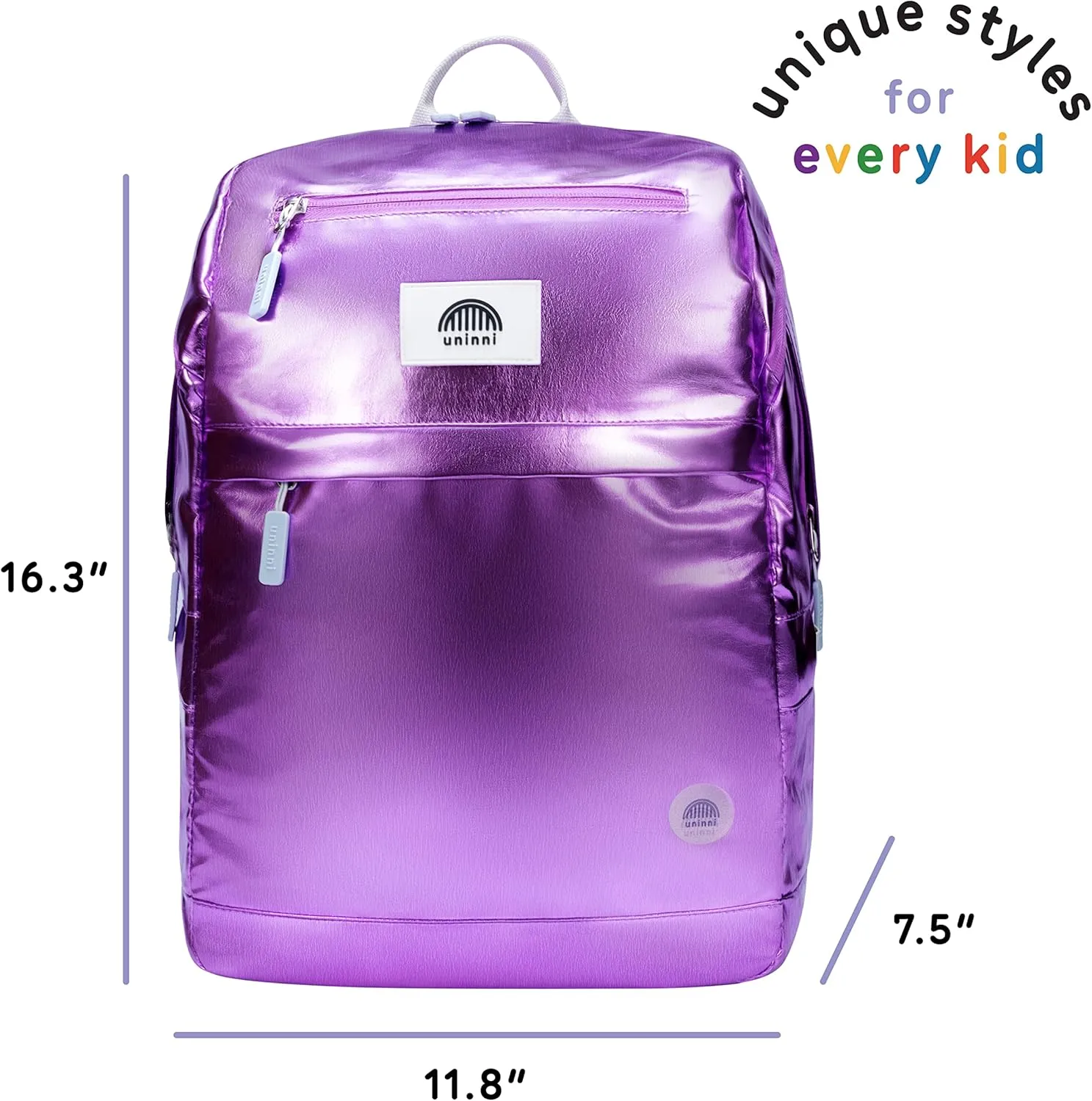 16" Kid's Backpack for Girls and Boys Age 6  with Padded, and Adjustable Shoulder Straps. Fits for Height 3'9" Above Kids (Metallic Lilac)