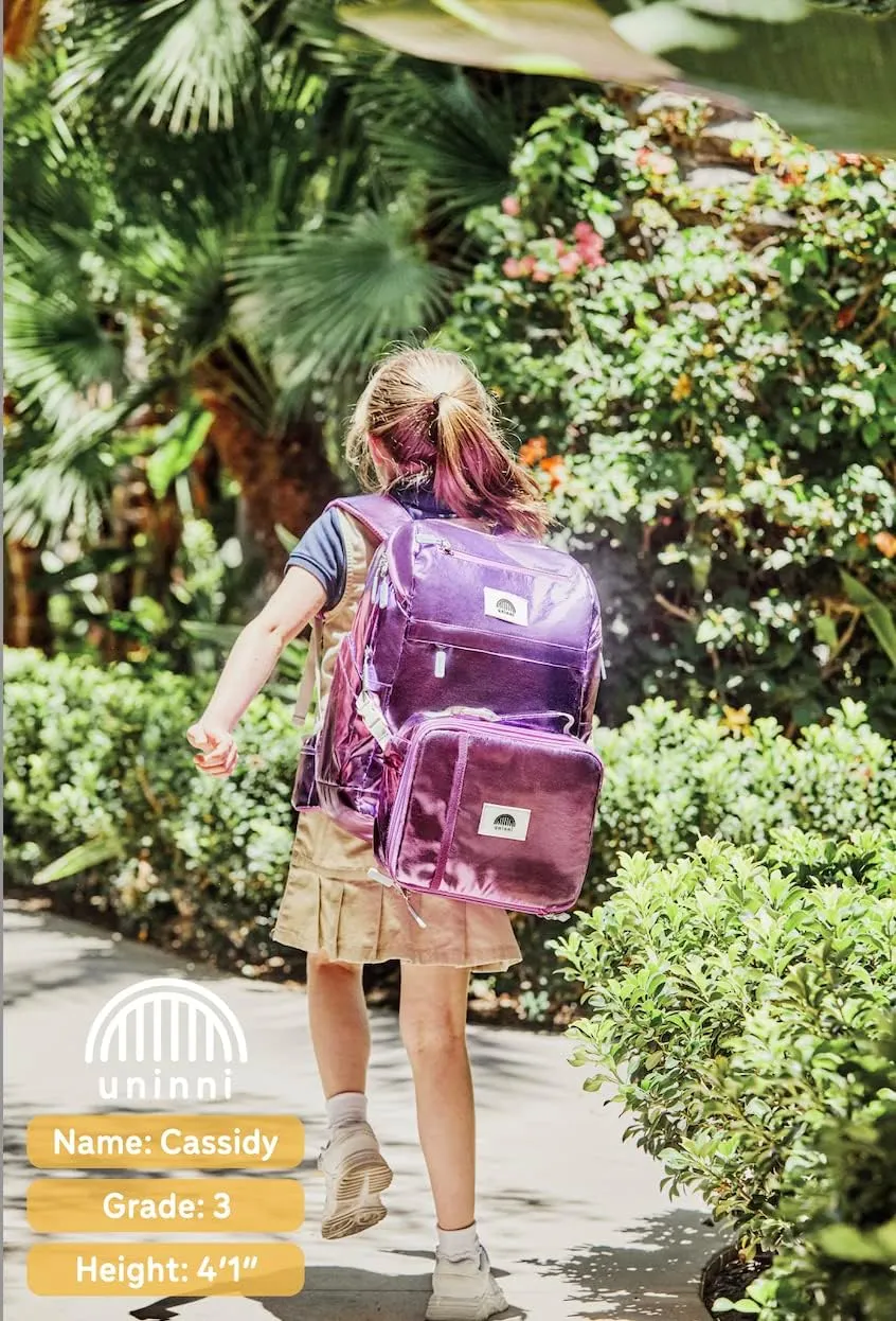 16" Kid's Backpack for Girls and Boys Age 6  with Padded, and Adjustable Shoulder Straps. Fits for Height 3'9" Above Kids (Metallic Lilac)