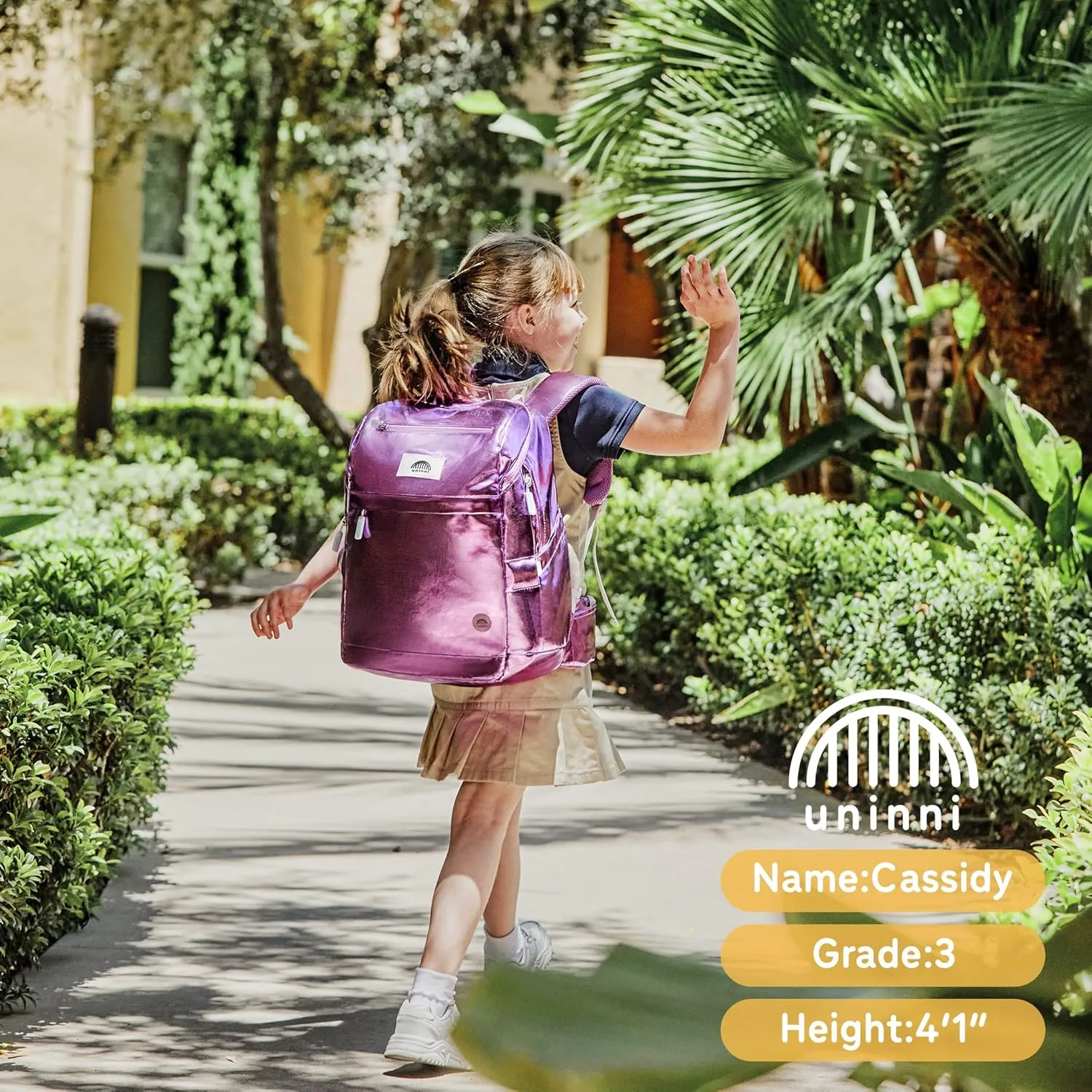 16" Kid's Backpack for Girls and Boys Age 6  with Padded, and Adjustable Shoulder Straps. Fits for Height 3'9" Above Kids (Metallic Lilac)