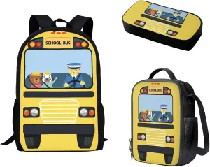 17 Inch Backpack and Pencil Case with Lunch Box Set for Boys Girls Animal School Bus Backpack Full Print School Bookbag Shoulder Bag for Travel Daypack