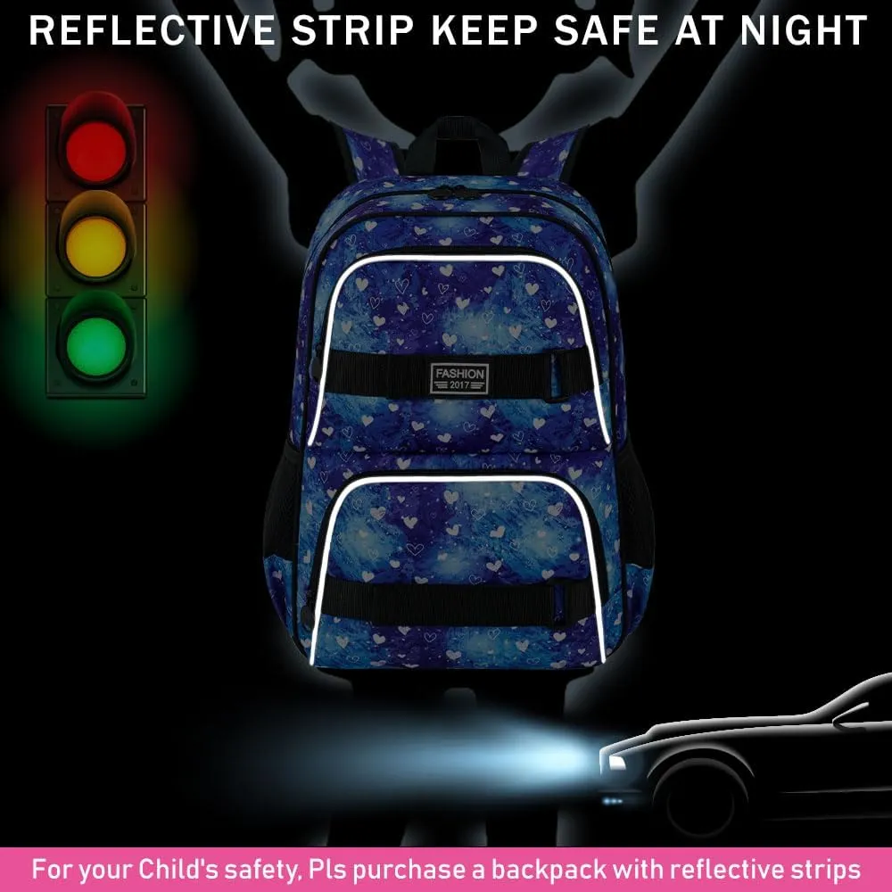 17 Inches Girls Backpack, 3Pcs Love Laptop Backpacks with Lunch Bag, Water Resistant College School Bookbag Set for Teens Students(Blue)