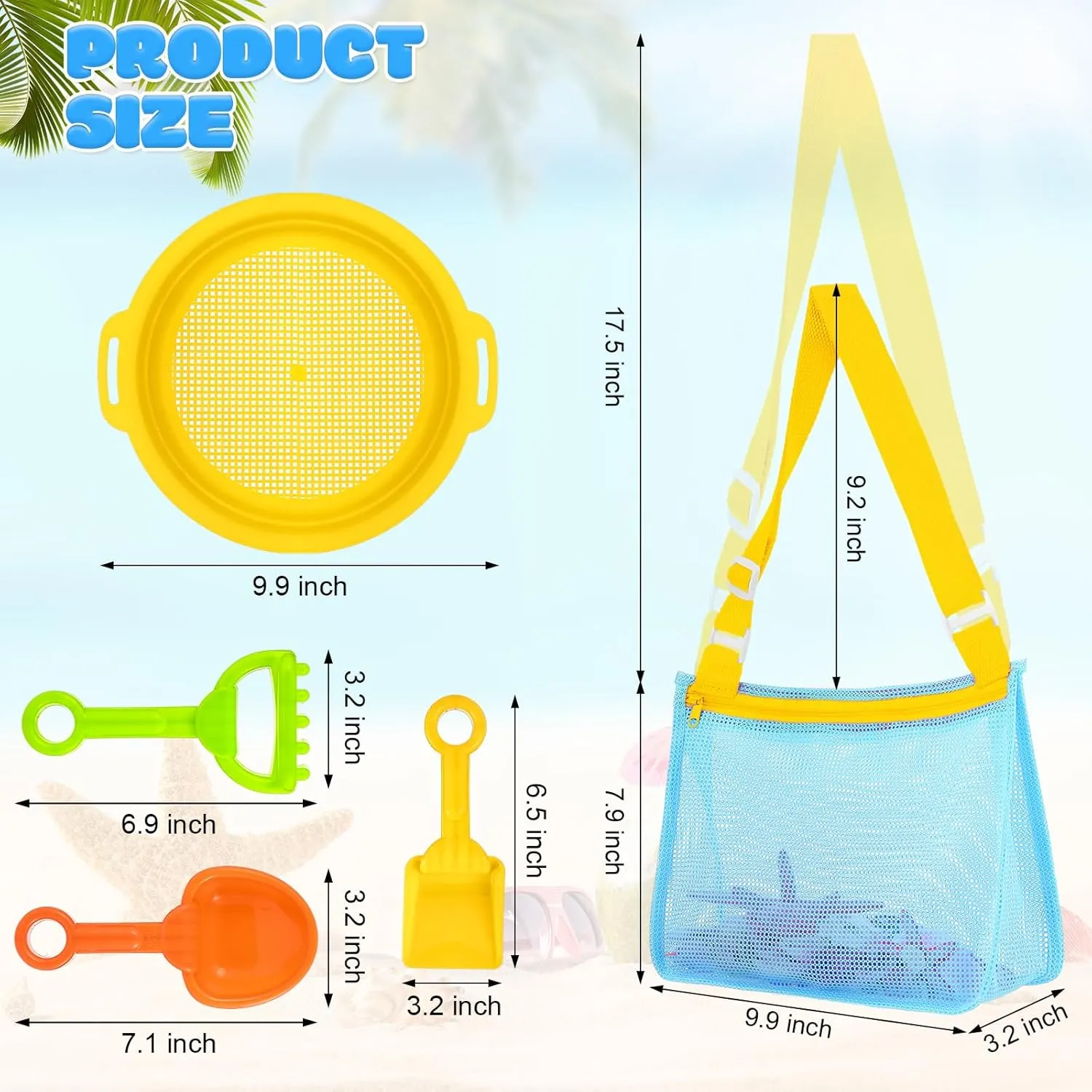 18 Pcs Collapsible Beach Toys Include Sand Sifter Sieves Collapsible Bucket Mesh Beach Bag Tool Kits Retractable Net Sand Mold Kits for Summer Activities