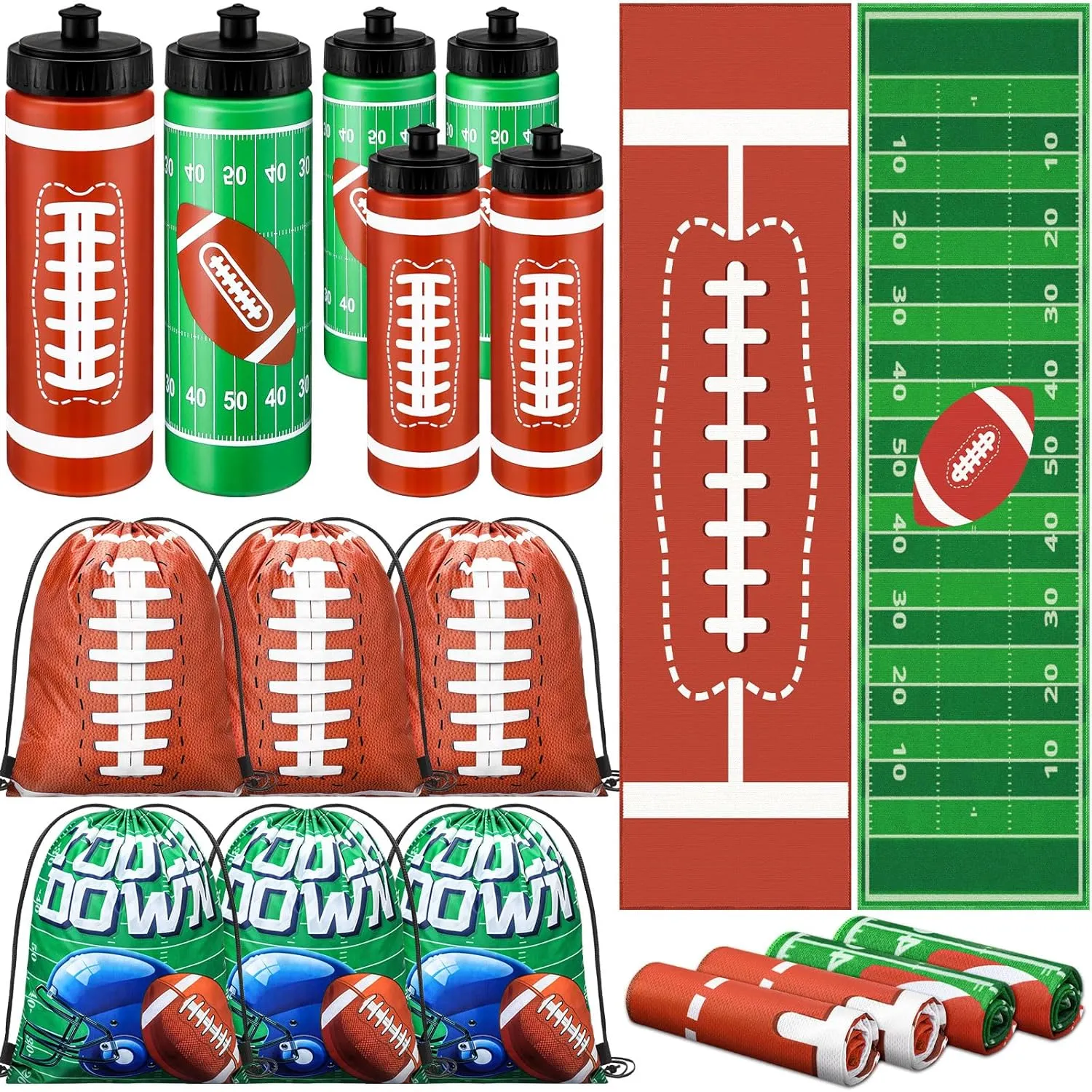 18 Pcs Sports Party Favors Basketball Soccer Water Bottle Baseball Softball Cooling Towel 6 Sports Water Bottle 6 Ice Towel 6 Drawstring Bag Football Volleyball Towel for Team Gift