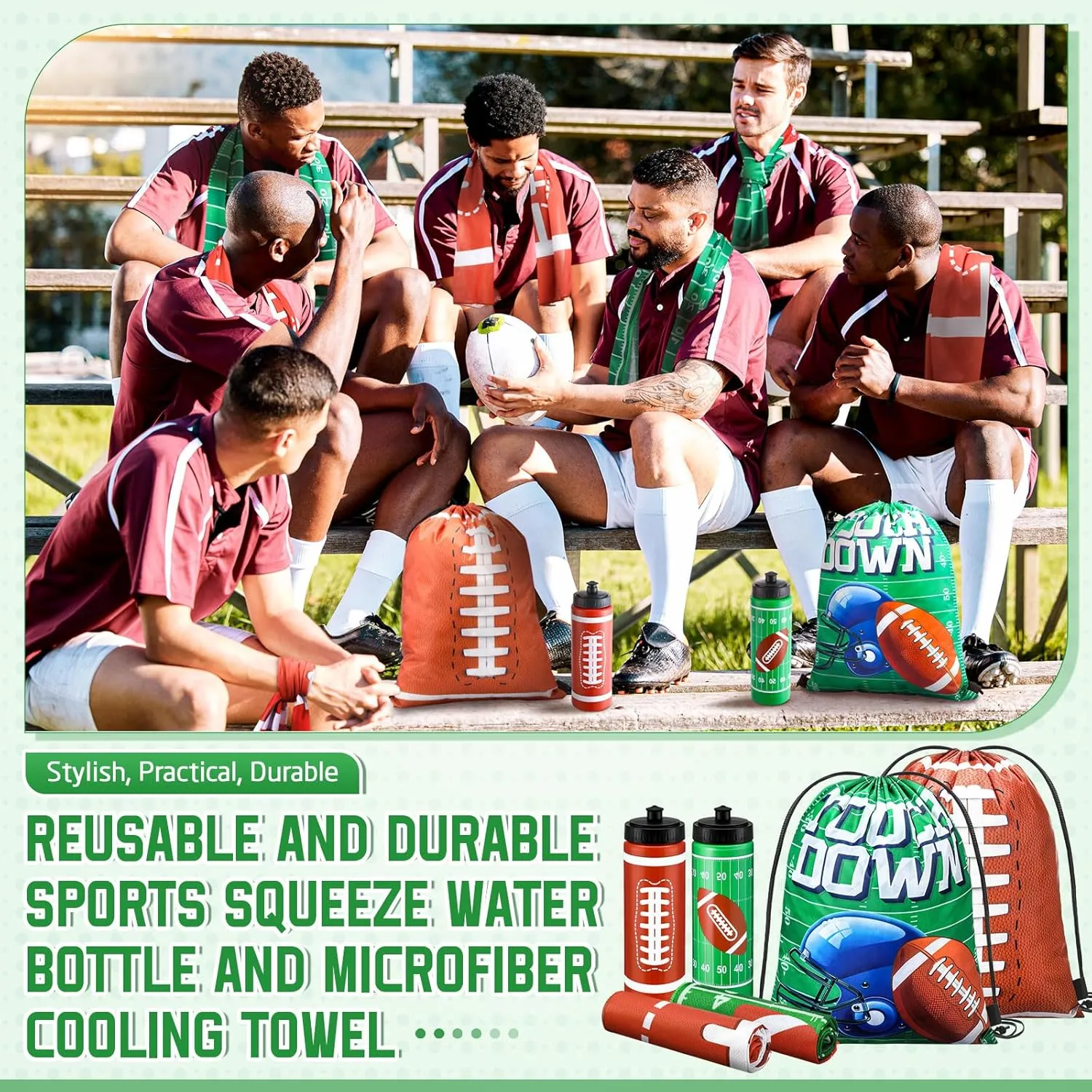 18 Pcs Sports Party Favors Basketball Soccer Water Bottle Baseball Softball Cooling Towel 6 Sports Water Bottle 6 Ice Towel 6 Drawstring Bag Football Volleyball Towel for Team Gift