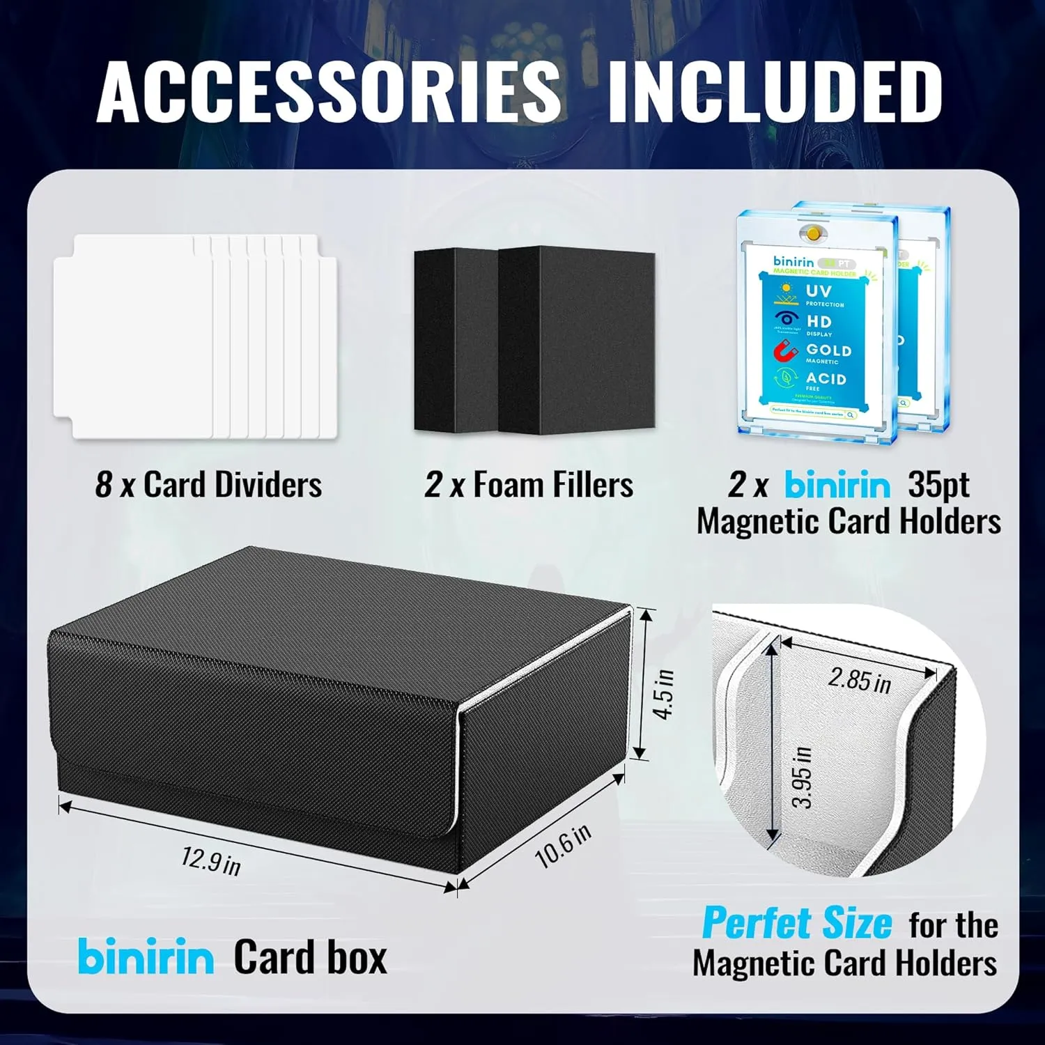 1800  Magnetic Trading Card Case, Fits Deck Boxes - PU Leather Card Case for MTG, Yugioh, TCG & Sports Cards (Black)