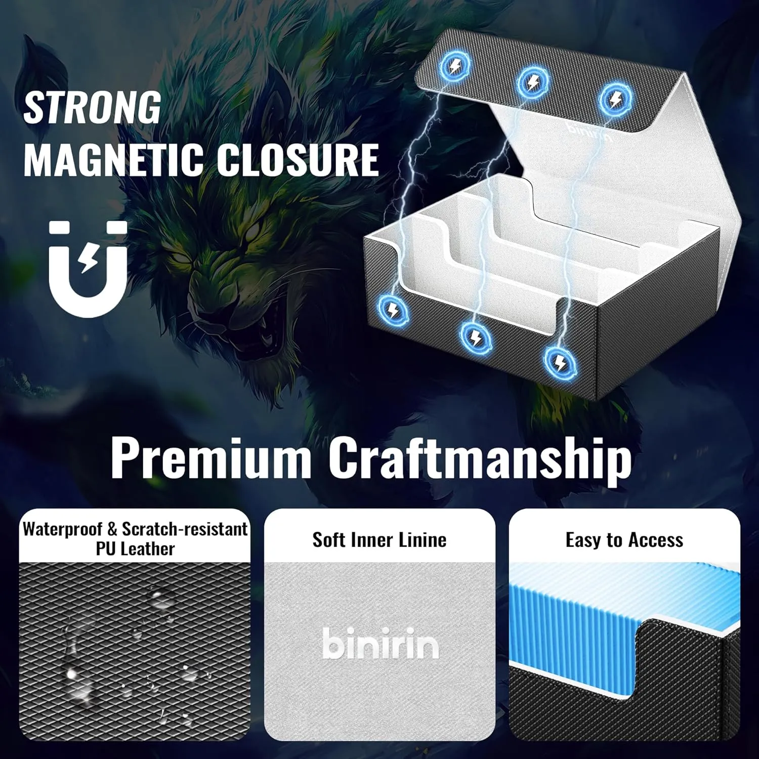 1800  Magnetic Trading Card Case, Fits Deck Boxes - PU Leather Card Case for MTG, Yugioh, TCG & Sports Cards (Black)