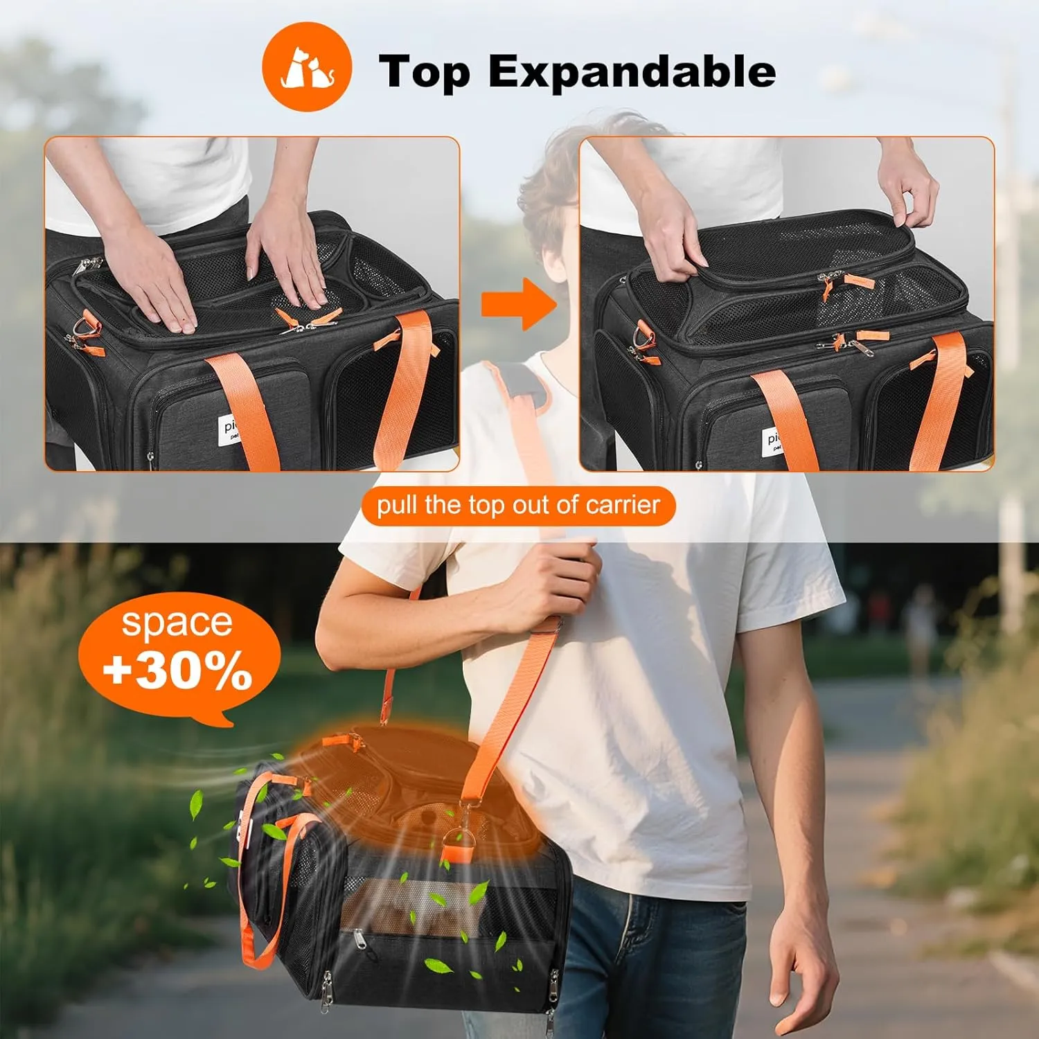 19x13x9 TSA Approved top Expandable pet Carrier for Small Dog Puppy cat up to 12-15 lbs Weight and 18.5'' Length, for Southwest Allegiant Spirit Canada Airlines