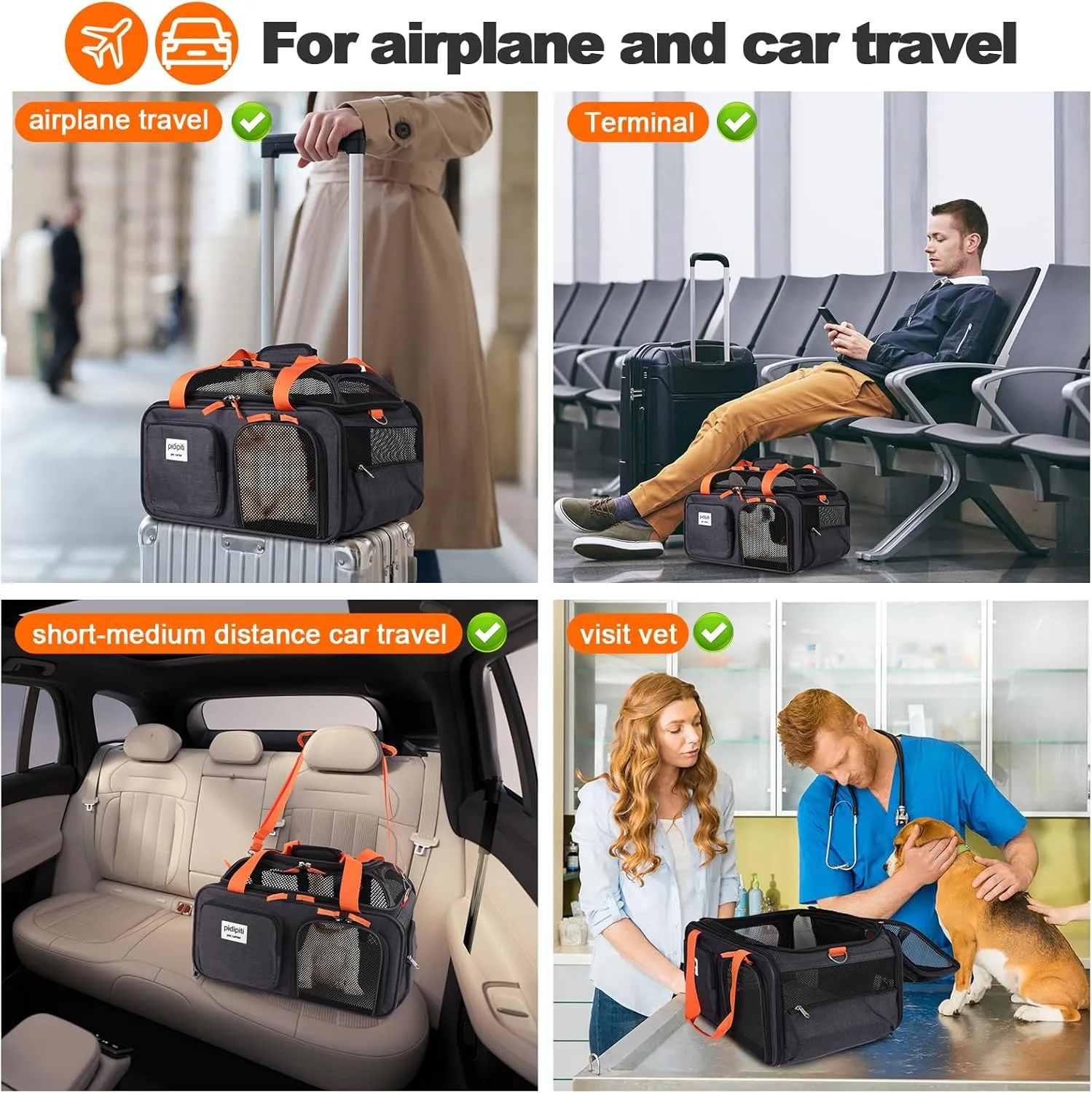19x13x9 TSA Approved top Expandable pet Carrier for Small Dog Puppy cat up to 12-15 lbs Weight and 18.5'' Length, for Southwest Allegiant Spirit Canada Airlines