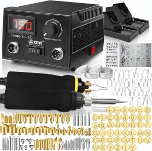 2 IN 1 Wood Burning Kit 100W with 2 Wood Burning Pens, 165 Pcs Pyrography Wood Burning Kit with 113 Solid Points and 33 Wire Nibs, Temperature Adjustment 300~750°C, Wood Burner for wood and leather